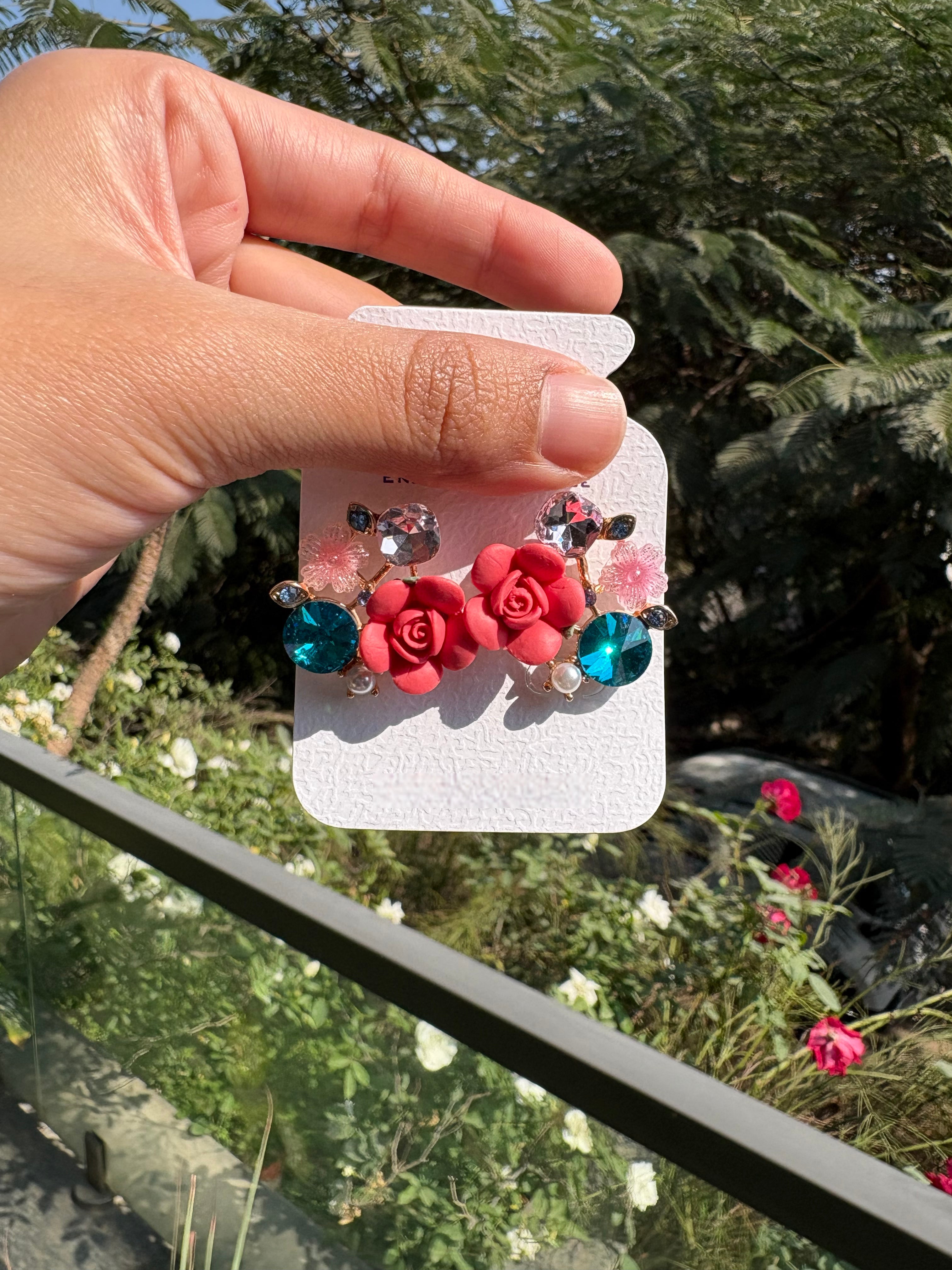 Pink and Red Floral Earrings
