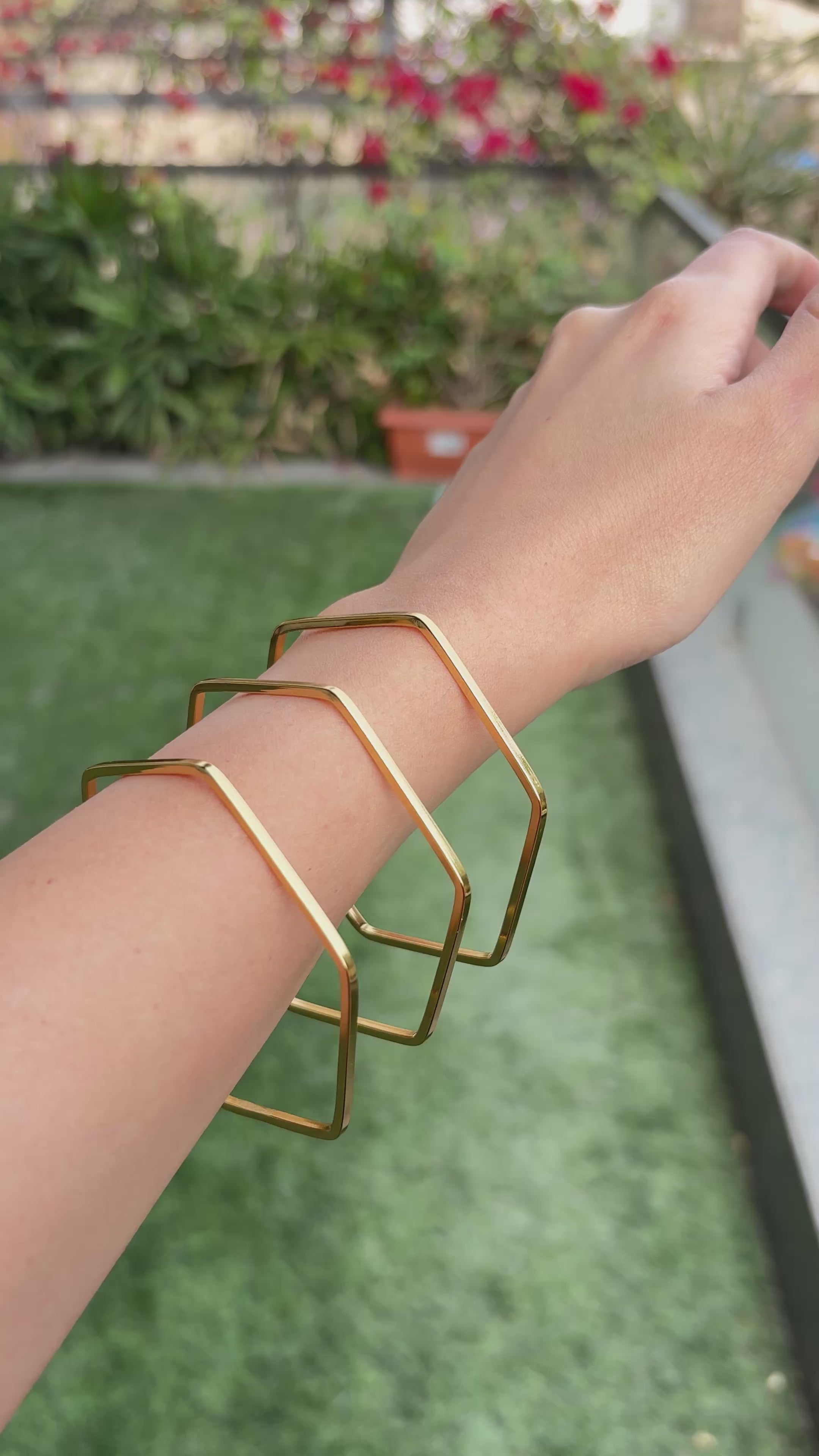 Gold Hexagon Bangles | Anti Tarnish | Set of 3